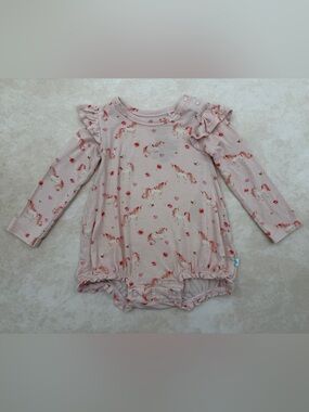 Posh Peanut Pink Unicorn Ruffle Long Sleeve Romper